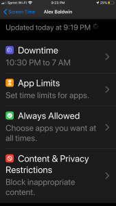 ScreenTime Options in iOS 13