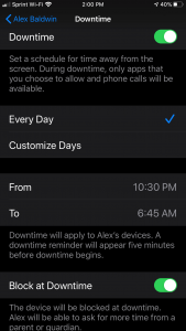 Downtime in ScreenTime in iOS 13